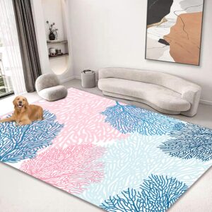 qh blue and pink coral area rug 5'x6' floor mats washable non-slip large rugs for living room kitchen bedroom dining room outdoor home decor