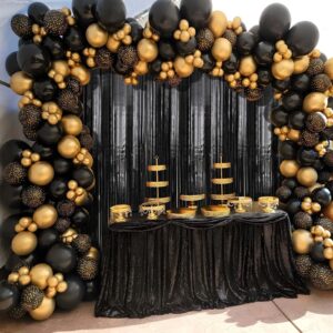 2 Pack Black Foil Fringe Curtains Streamers Party Decorations 3.3 x 8.2 ft, Black Tinsel Curtain Fringe Backdrop for Parties, Door Fringe Birthday Streamers, Photo Booth Backdrops, Party Décor