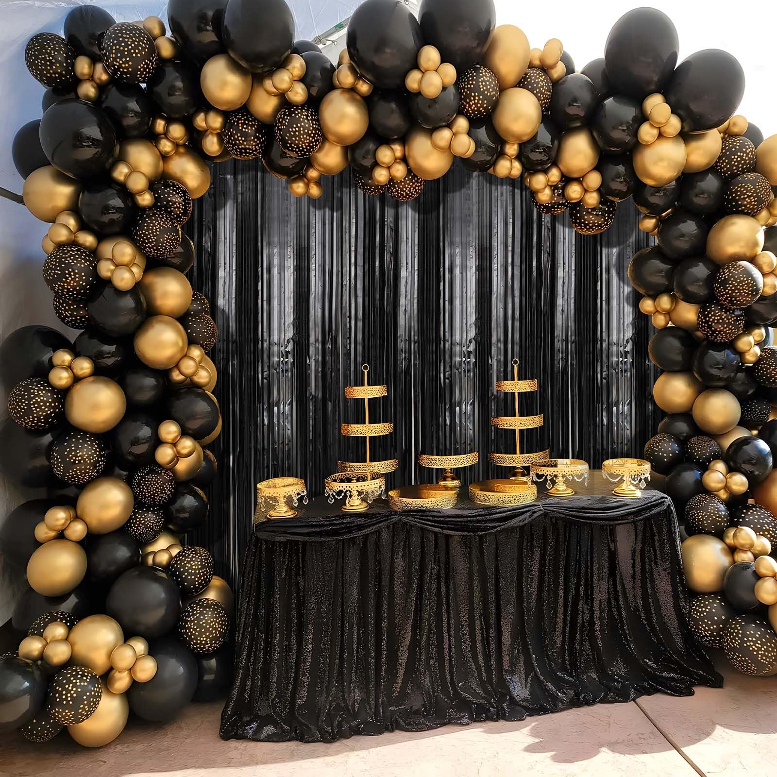 2 Pack Black Foil Fringe Curtains Streamers Party Decorations 3.3 x 8.2 ft, Black Tinsel Curtain Fringe Backdrop for Parties, Door Fringe Birthday Streamers, Photo Booth Backdrops, Party Décor