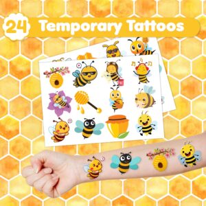 48PCS Bee Party Favors 24PCS Tattoos 24PCS Slap Bracelets Wristbands Themed Birthdays Party Supplies Decorations Decor Honey Bee Day Pattern Girl Gifts School Classroom Prize Baby Shower