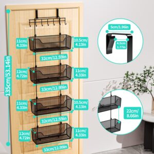 HapiRm Over The Door Organizer - Hanging Door Organizer with 4 Metal Large Capacity Baskets and Adjustable Coat Hook, Behind Door Storage for Bathroom Bedroom Kitchen Pantry Closet Cabinet