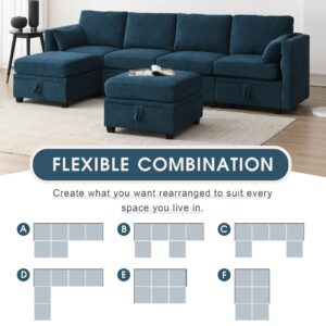 Merax Modular Sectional Sofa, U Shaped Couch w/Adjustable Armrests & Backrests and 6 Storage Seats, for Living Room, Apartment, Blue