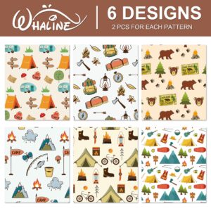 Whaline 12 Sheet Camping Wrapping Paper Tent Bear Tree Mountain Gift Wrap Paper Folded Flat DIY Craft Art Paper for Camp Theme Party Decor Wrapping Supplies