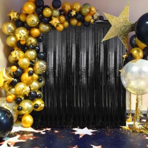 2 Pack Black Foil Fringe Curtains Streamers Party Decorations 3.3 x 8.2 ft, Black Tinsel Curtain Fringe Backdrop for Parties, Door Fringe Birthday Streamers, Photo Booth Backdrops, Party Décor