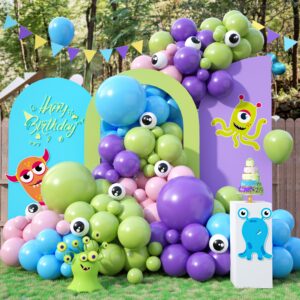 monster balloons arch for monster cartoon inc party decorations, monsters inc balloons arch kit, pink purple blue green balloon arch for monster theme birthday baby shower party decorations