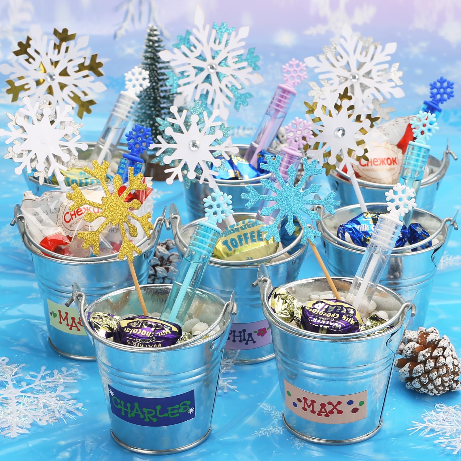 32 Pcs Frozen Bubble Wands Bulk For Kids, 4 Color Mini Snowflake Party Favors, Valentine's Day, Goodie Bag Stuffers, Classroom Exchange Prizes, Birthday Gifts, Pinata, Winter Themed Toy For Girls Boys