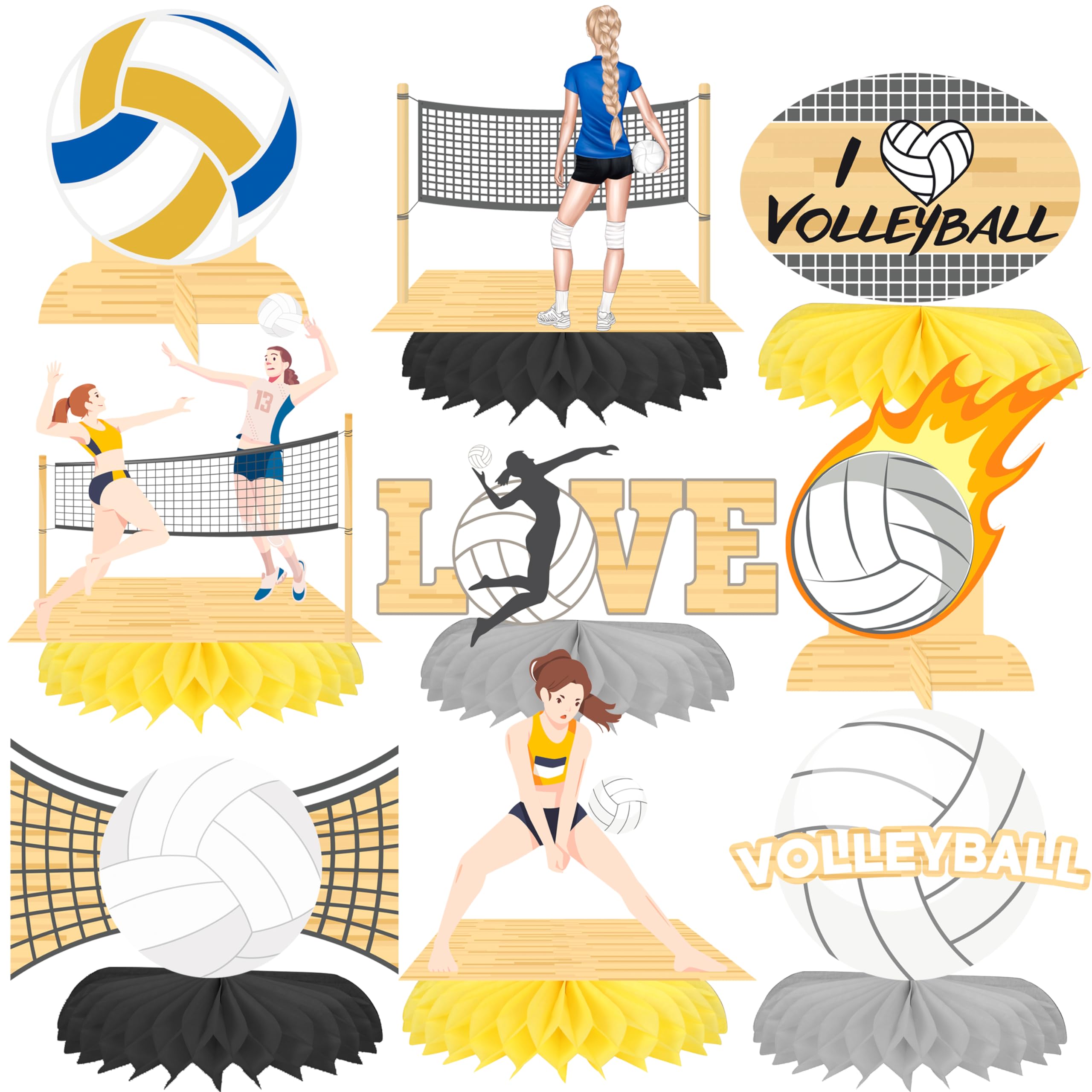 Volleyball Party Honeycomb Centerpieces Volleyball Birthday Party Decoration Volleyball Party Table Centerpieces Volleyball Table Decorations for Sport Themed Baby Shower Supplies