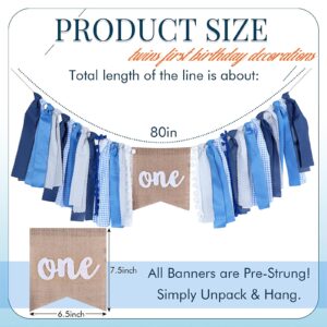 Buryeah Highchair Banner 1st Birthday One Highchair Banner 1st Birthday Banner for Girls Boys Birthday Party Supplies Birthday Party Cake Smash Photo Props Baby Shower Garland (Blue White)