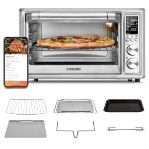 cosori smart 13-in-1 air fryer toaster oven combo, airfryer rotisserie sous vide convection oven countertop, bake, broil, roast, dehydrate, 134 recipes & 4 accessories, 32qt, silver, stainless steel