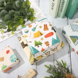 Whaline 12 Sheet Camping Wrapping Paper Tent Bear Tree Mountain Gift Wrap Paper Folded Flat DIY Craft Art Paper for Camp Theme Party Decor Wrapping Supplies