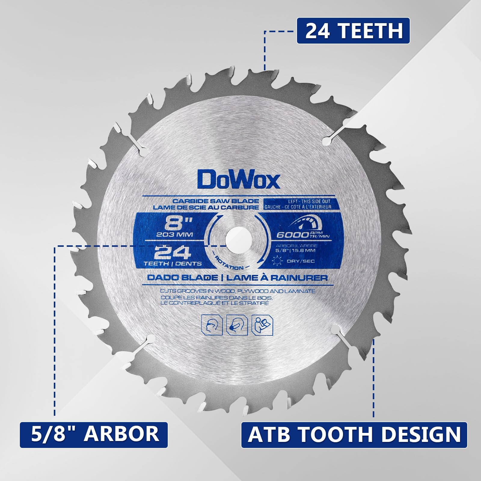 DOWOX Dado Blade Set, 8-Inch, 24-Tooth with 5/8-Inch Bore - 23 Pieces