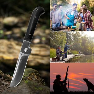 VicShark Pocket Knife, Hunting knives knives for men D2 Steel Blade Ebony Handle EDC Knife with Pocket Sharp Camping Survival Hiking Knives With Keychain