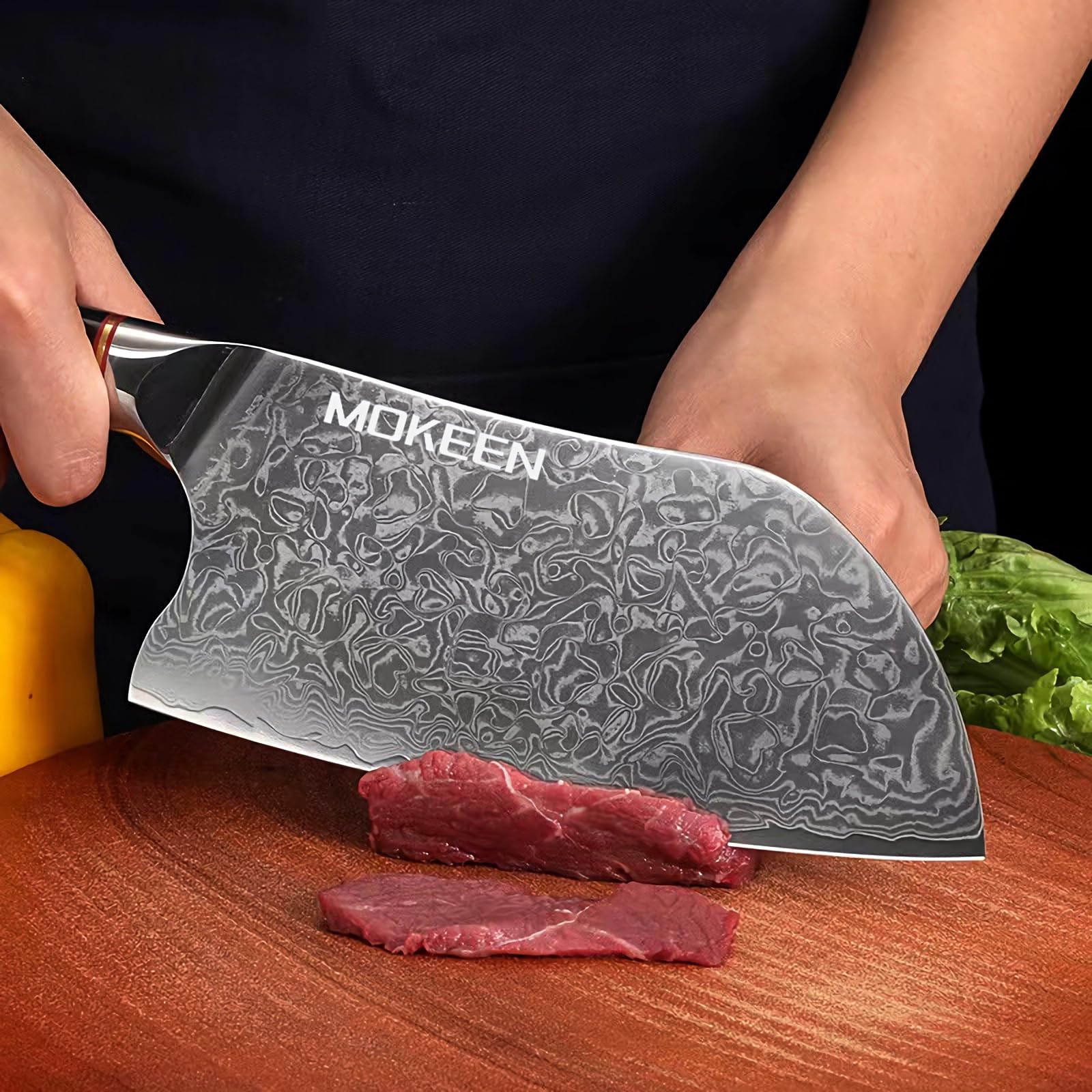 MOKEEN Cleaver Knife 7 Inch, 67 Layers VG10 Damascus Steel Kitchen Knife, Ultra Sharp Meat Cleaver, Professional Chef Knife with Unique Wood Handle, Full Tang, Gift Box