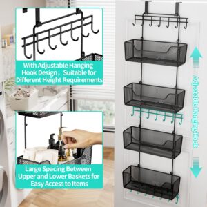 HapiRm Over The Door Organizer - Hanging Door Organizer with 4 Metal Large Capacity Baskets and Adjustable Coat Hook, Behind Door Storage for Bathroom Bedroom Kitchen Pantry Closet Cabinet