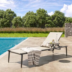 east oak textilene outdoor chaise lounge, 2024 aluminum patio lounge chairs with side table, 5-positions adjustable lounge chaise for outside, recliner chair for pool, beach, backyard, porch, lawn