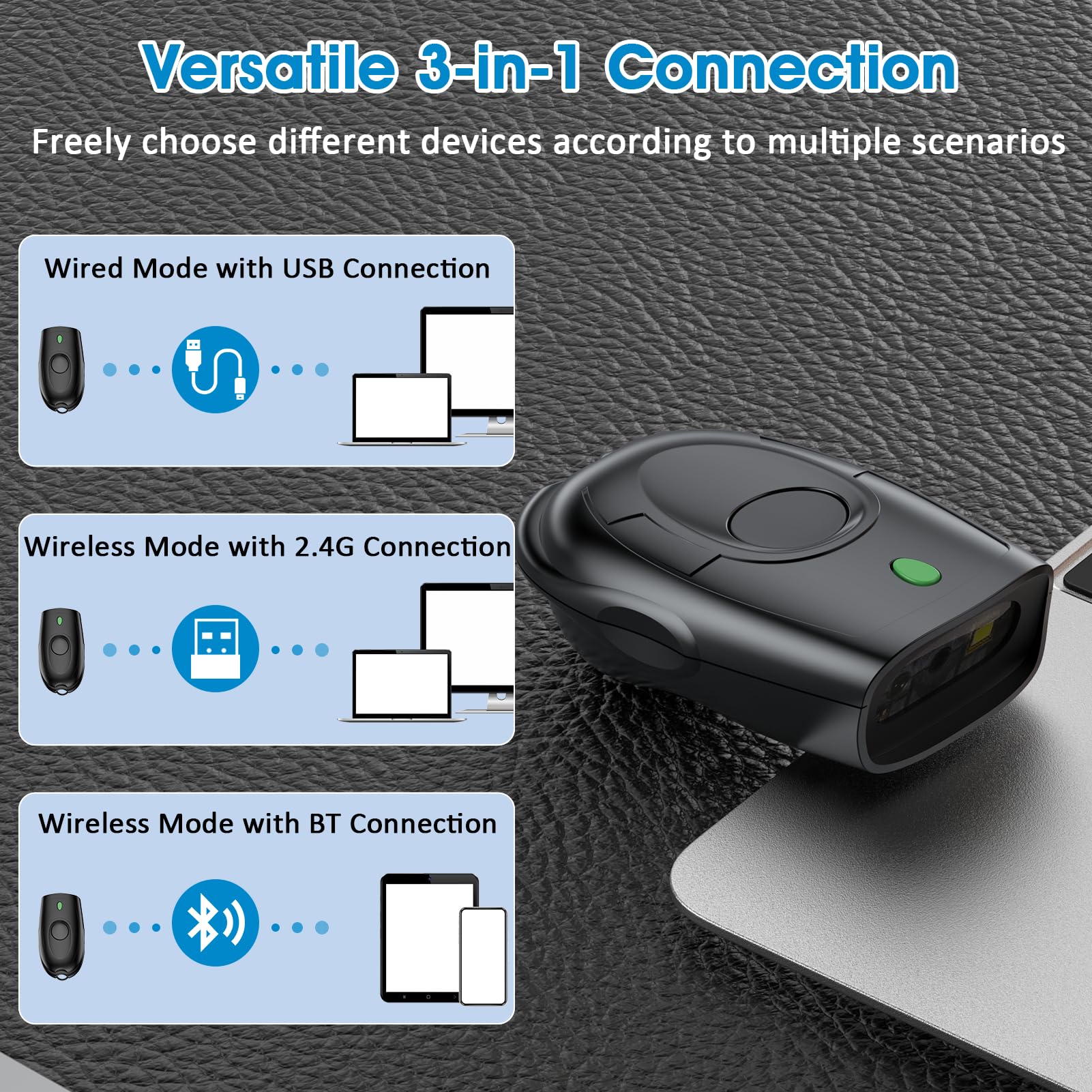 Symcode Small Portable 2D QR Barcode Scanner for Inventory,3-in-1 Bluetooth & USB Wired & 2.4G Wireless Barcode Reader,Connect Smart Phone, Tablet, PC Bar Code Scanning,Work with Windows, Mac,iOS