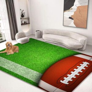 qh american football green grass area rug 5'x6' floor mats washable non-slip large rugs for living room kitchen bedroom dining room outdoor home decor