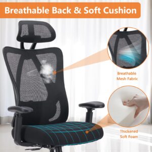 Office Chair, Desk Chair Computer Chair Ergonomic Office Chair with 2D Armrest Adjustable Lumbar Support & Headrest, High Back Home Office Desk Chair 135°Tilt Function Big and Tall Office Chair