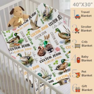 Buyyet Personalized Mallard Duck Custom Fleece Flannel Gift Blanket with Name Lightweight Soft Throw Blanket Cute Cozy Blanket for Bed Couch Travel Outdoor 30''x 40'' for Baby/Pets