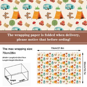 Whaline 12 Sheet Camping Wrapping Paper Tent Bear Tree Mountain Gift Wrap Paper Folded Flat DIY Craft Art Paper for Camp Theme Party Decor Wrapping Supplies