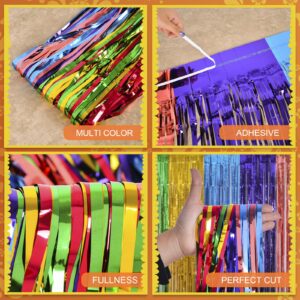 Mega-L Fiesta Party Decorations Foil Fringe Curtains,2 Pack Mexican 3.3x6.6ft Tinsel Streamers for Dia De Los Muertos Day of The Dead Decorations Backdrop,Cinco de Mayo Taco Party Photo Booth Props