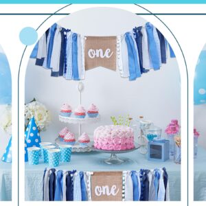 Buryeah Highchair Banner 1st Birthday One Highchair Banner 1st Birthday Banner for Girls Boys Birthday Party Supplies Birthday Party Cake Smash Photo Props Baby Shower Garland (Blue White)