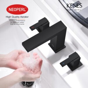 KENES Black Widespread Bathroom Faucet 3 Hole Bathroom Sink Faucet Matte Black Two Handle, 8-Inch 3 Pieces Bathroom Vanity Faucet with Pop Up Drain & Supply Lines, KE-9050-2-P