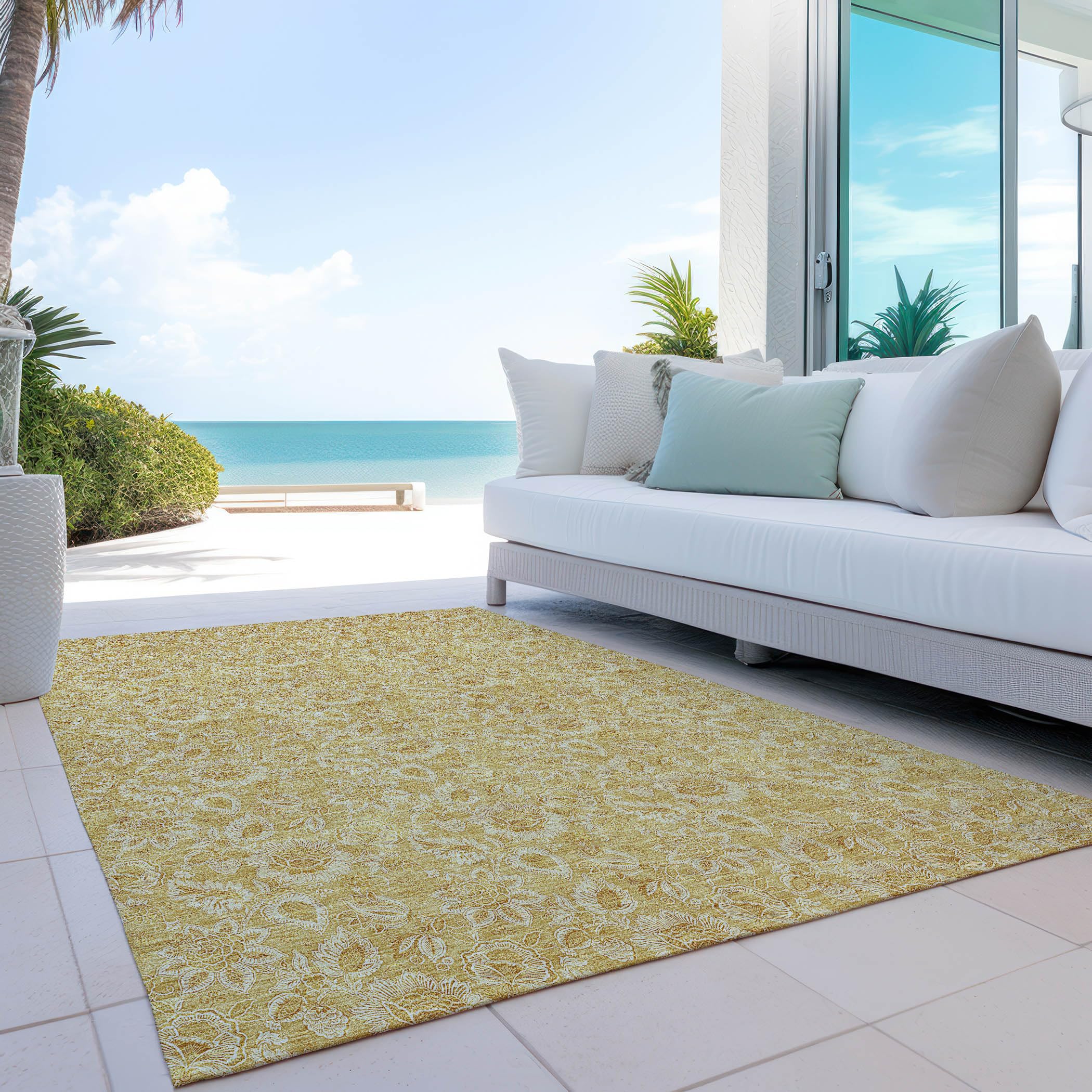 Addison Rugs Chantille ACN661 Gold 8' x 10' Indoor Outdoor Area Rug, Easy Clean, Machine Washable, Non Shedding, Bedroom, Entry, Living Room, Dining Room, Kitchen, Patio Rug