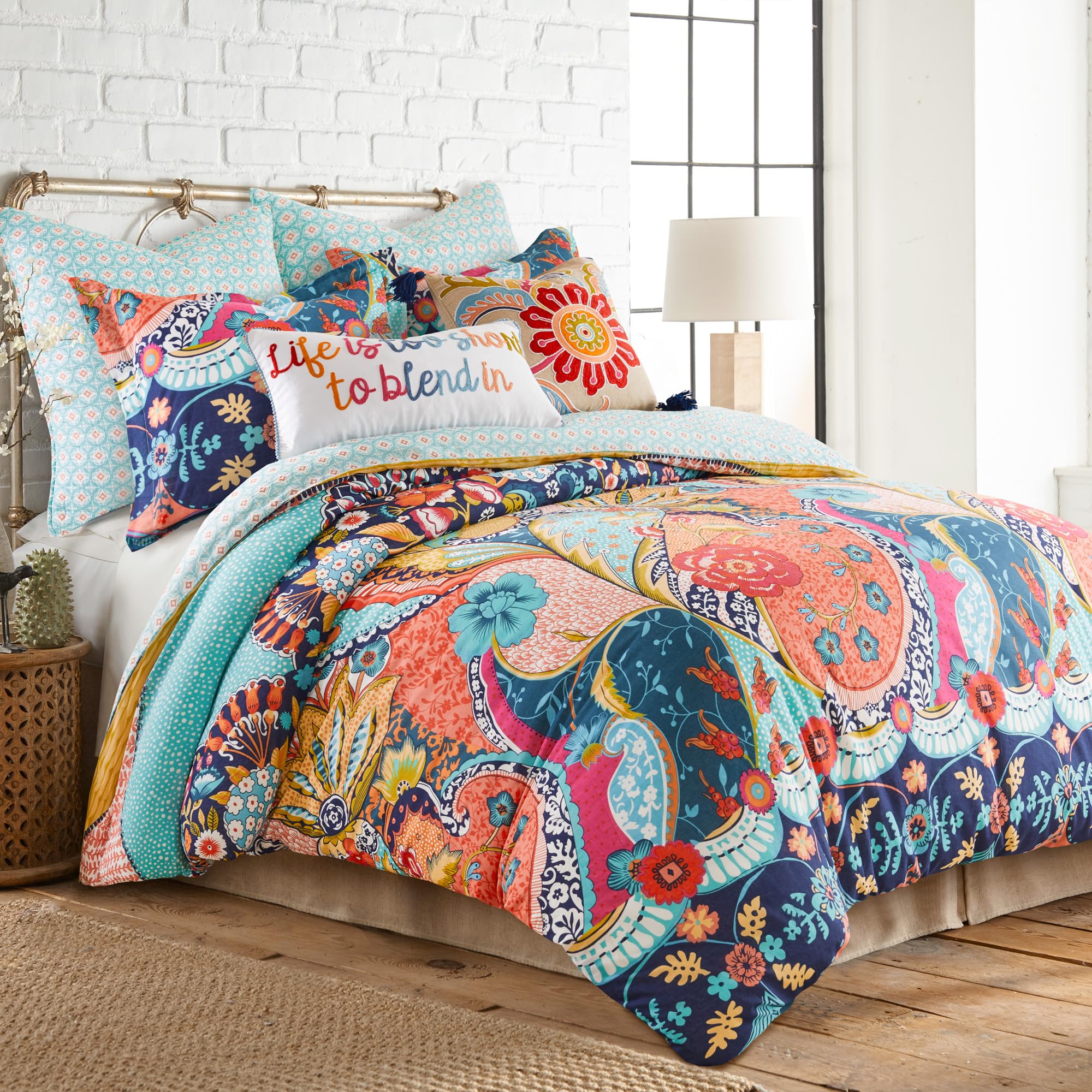 Levtex Home - Jules Duvet Cover Set - King Duvet Cover (106 x 94in.) + Two King Pillow Cases (36 x 20in.)- Bohemian - Teal, Orange, Yellow, Green, Blue, Red, Navy - Cotton