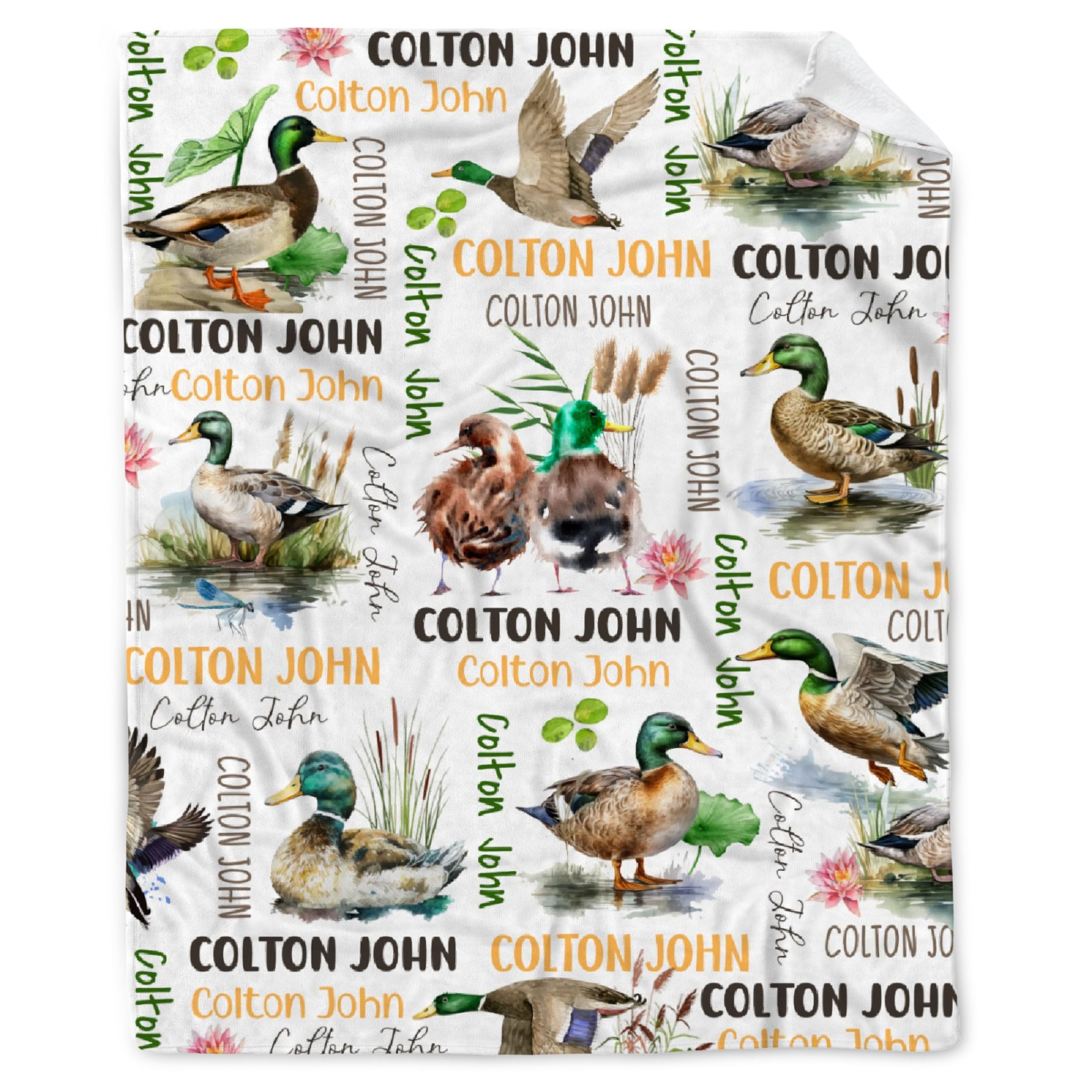 Buyyet Personalized Mallard Duck Custom Fleece Flannel Gift Blanket with Name Lightweight Soft Throw Blanket Cute Cozy Blanket for Bed Couch Travel Outdoor 30''x 40'' for Baby/Pets