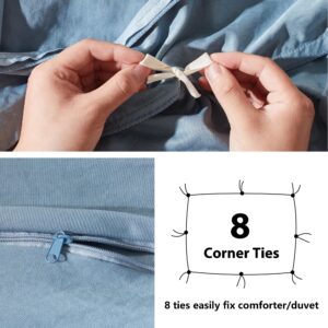 SunStyle Home Blue Grey Duvet Cover Queen Size,3pcs Washed Microfiber Bedding Set,Soft Breathable Tassel Duvet Cover Set with Zipper Closure and Corner Ties for All Seasons (No Comforter)