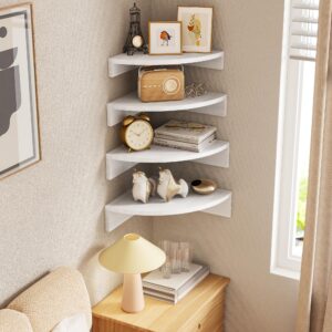 Alsonerbay White Corner Shelf Wall Mount, Set of 4 Floating Shelves for Storage and Display, Large Wooden Shelves for Bedroom, Living Room, Bathroom, Entryway, Garage