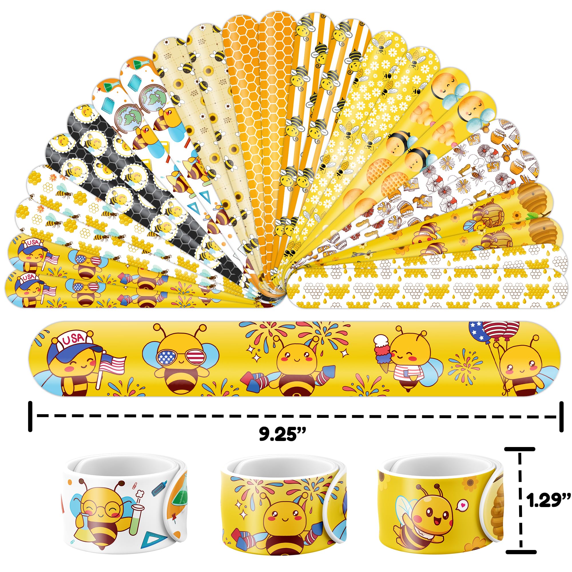 48PCS Bee Party Favors 24PCS Tattoos 24PCS Slap Bracelets Wristbands Themed Birthdays Party Supplies Decorations Decor Honey Bee Day Pattern Girl Gifts School Classroom Prize Baby Shower