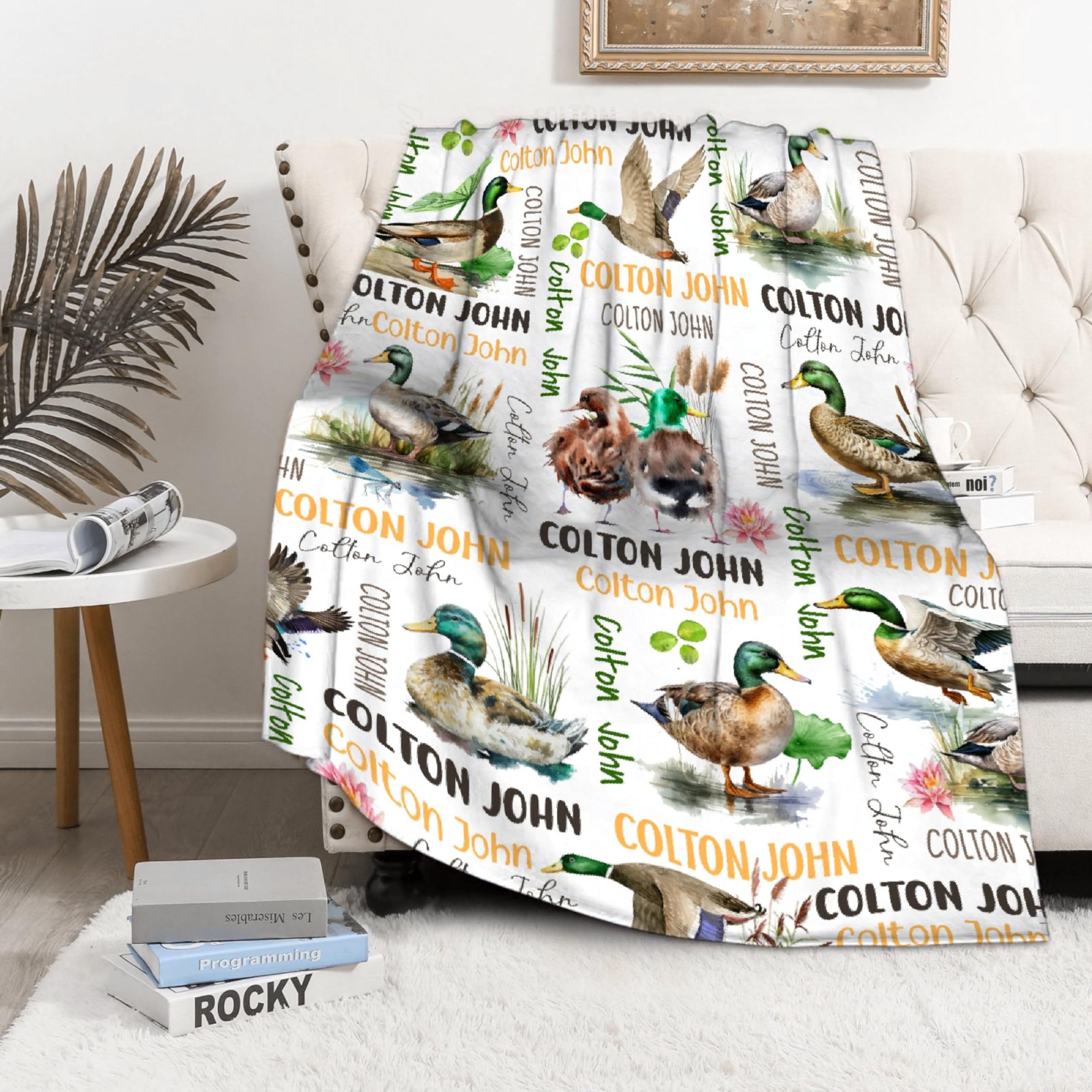 Buyyet Personalized Mallard Duck Custom Fleece Flannel Gift Blanket with Name Lightweight Soft Throw Blanket Cute Cozy Blanket for Bed Couch Travel Outdoor 30''x 40'' for Baby/Pets