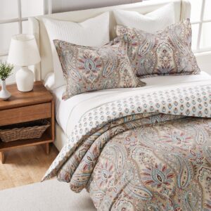 Levtex Home - Kasey Duvet Cover Set - Full/Queen Duvet Cover + Two Standard Pillow Cases - Paisley - Red, Beige, Maroon, Taupe and Blue - Duvet Cover (90 x 94in.) and Pillow Case (26 x 20in.) - Cotton