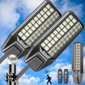 loyoele 8000w solar street lights outdoor 400000 lumens solar flood lights with remote control & motion sensor, waterproof ip67 dusk to dawn solar lights for garden,yard, path, parking lot 2-pack