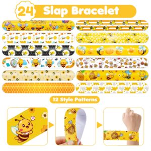 48PCS Bee Party Favors 24PCS Tattoos 24PCS Slap Bracelets Wristbands Themed Birthdays Party Supplies Decorations Decor Honey Bee Day Pattern Girl Gifts School Classroom Prize Baby Shower