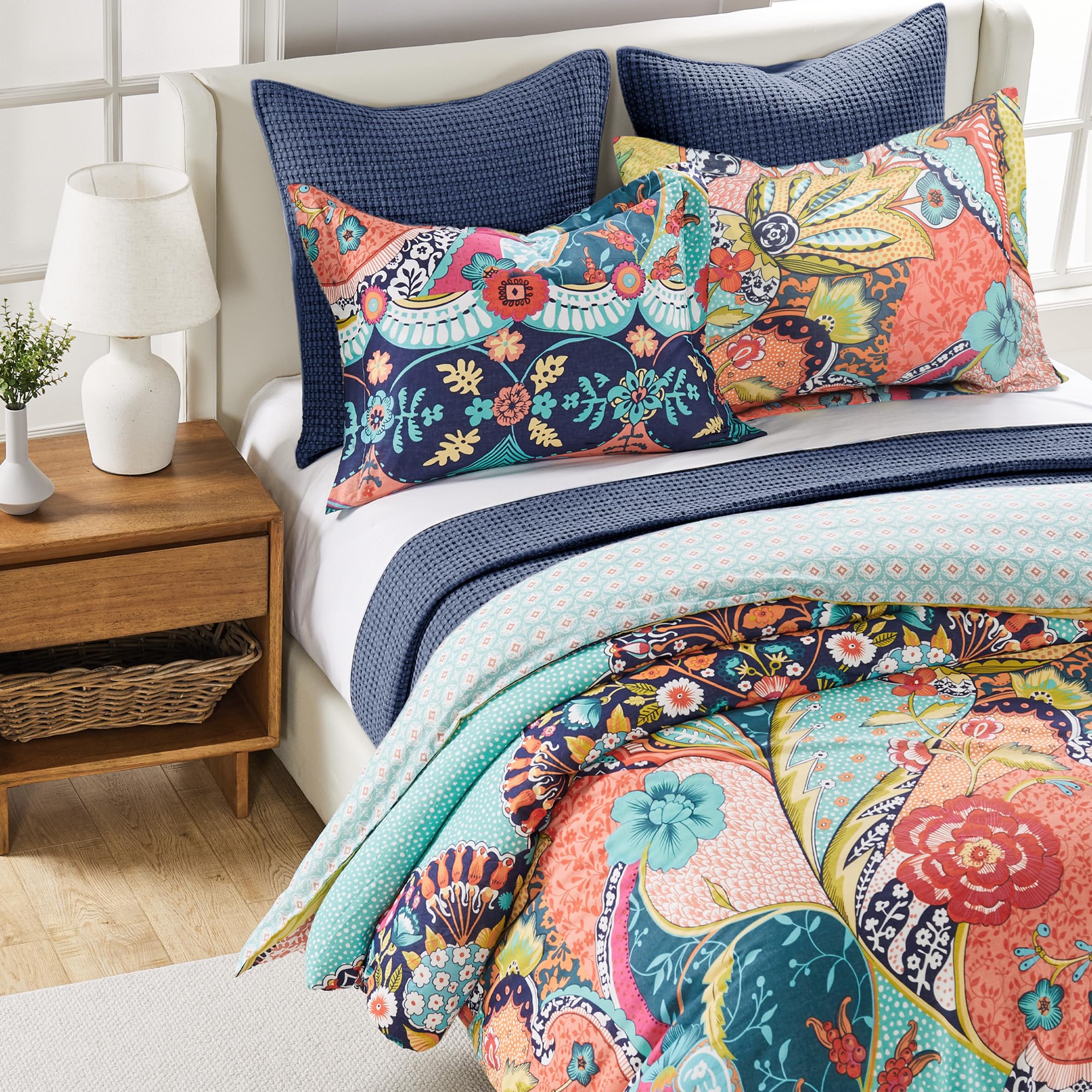 Levtex Home - Jules Duvet Cover Set - King Duvet Cover (106 x 94in.) + Two King Pillow Cases (36 x 20in.)- Bohemian - Teal, Orange, Yellow, Green, Blue, Red, Navy - Cotton