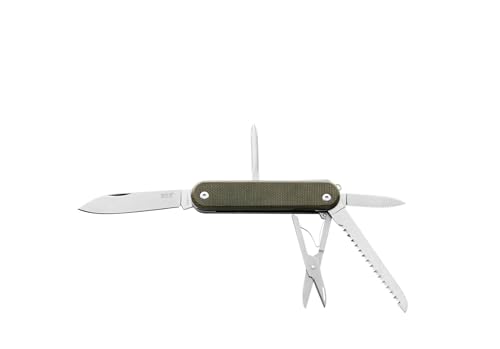 MKM Maniago Knife Makers MALGA 5 MagnaCut, Pocket Knife and Multi Tool, Blade, Saw, 5 EDC Tools in 1, Split Joint, Made in Italy (Green Micarta)