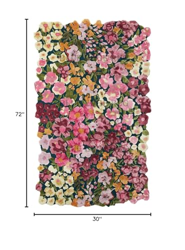 BLUEEDGERUG Handmade Flower Multicoloured Irregular Area Rug 100% Imported Blended Wool Floral Area Rug (2.6x6.0 feet)