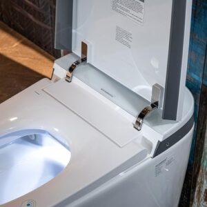 WOODBRIDGE B0931S Voice Control Smart Bidet Toilet with 1.28 GPF Dual Flush Auto Open & Close,Foot Sensor Flush,1000 Gram Map Flushing Score,LED Display,Chair Height Design and Cleaning Foam Dispenser