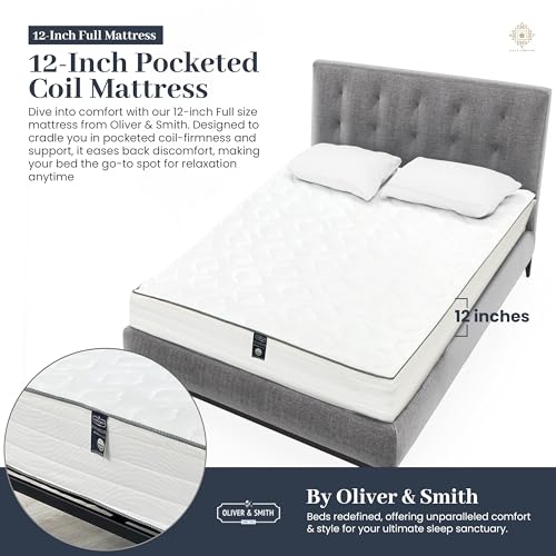 Full Size Mattress - 12 Inch Cool Memory Foam & Spring Hybrid Mattress with Breathable Cover - Comfort Tight Top - Rolled in a Box - Oliver & Smith