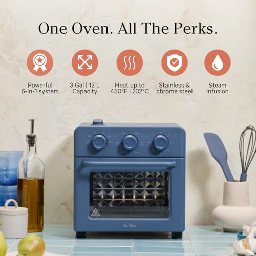 Our Place Wonder Oven | 6-in-1 Air Fryer & Toaster Oven with Steam Infusion | Compact, Countertop Friendly, Fast Preheat, Multifunctional | Air Fry, Toast, Roast, Bake, Reheat & Broil | Blue Salt