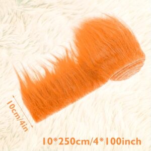 Lusofie 1Pc Shaggy Plush Faux Fur Fabric Precut Strips 4x100inch Orange Fur Fluffy Fuzzy Craft Fur for Gnomes Beard Santa Claus Hair Dwarf Cosplay Costume DIY Craft Decoration (Orange)