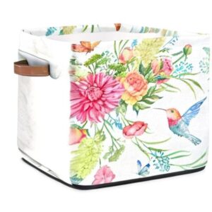 13x13x13 Storage Cube Bins Pink Blue Floral Bird Storage Cubes 13 inch Collapsible Storage Bins Cubby Storage Baskets for Organizing Shelf Cabinet Bookcase Boxes