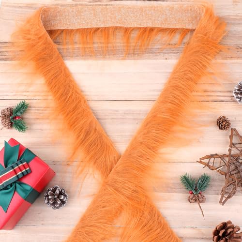 Lusofie 1Pc Shaggy Plush Faux Fur Fabric Precut Strips 4x100inch Orange Fur Fluffy Fuzzy Craft Fur for Gnomes Beard Santa Claus Hair Dwarf Cosplay Costume DIY Craft Decoration (Orange)