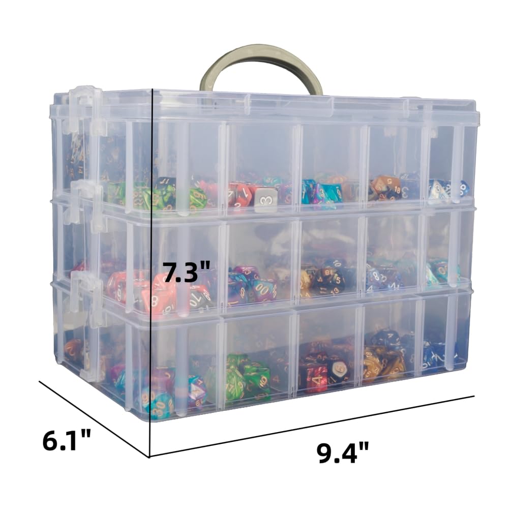 PUGED DND Dice Storage Box with Removable Dividers Polyhedral Dice Plastic Organizer Holding Up To 1200 Dices Craft Bead Compartment Container for Sewing, Jewelry, Art, DIY