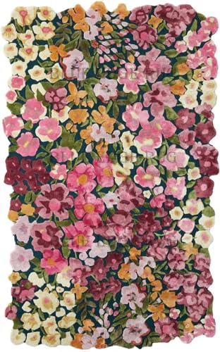 BLUEEDGERUG Handmade Flower Multicoloured Irregular Area Rug 100% Imported Blended Wool Floral Area Rug (2.6x6.0 feet)