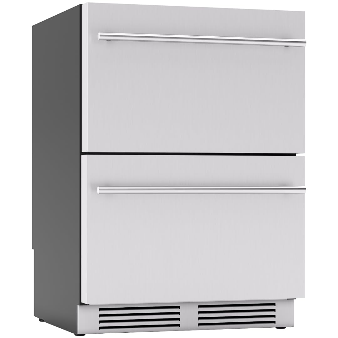 Zephyr Presrv 24 Inch Single Zone Refrigerator Drawers Wine & Beverage Fridge, Stainless Steel Wine Cooler Home Bar Under Counter Freestanding Built In, Energy Star Certified, 5.4 Cu. Ft