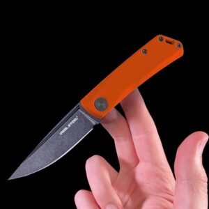 Real Steel Luna Lite Slipjoint Folding Pocket Knife - D2 Blade and G10 Handles - Perfect for Camping, Hiking, Daily Cutting Tasks - EDC Knife for Men Women - Orange/Blackwash